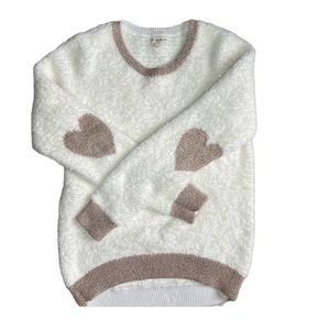Tucker + Tate Girls Fuzzy Cream Gold Heart Sweater Size 14/16